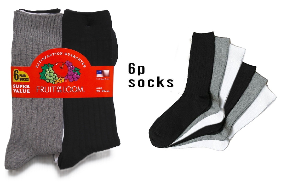 即決■★FRUIT OF THE LOOM★■6足セット ソックス SIZE=25-27cm拍卖
