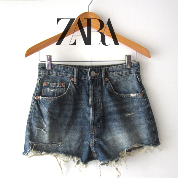美品 ZARA/ザラ★ デニム ダメージ カットオフ ショートパンツ S拍卖
