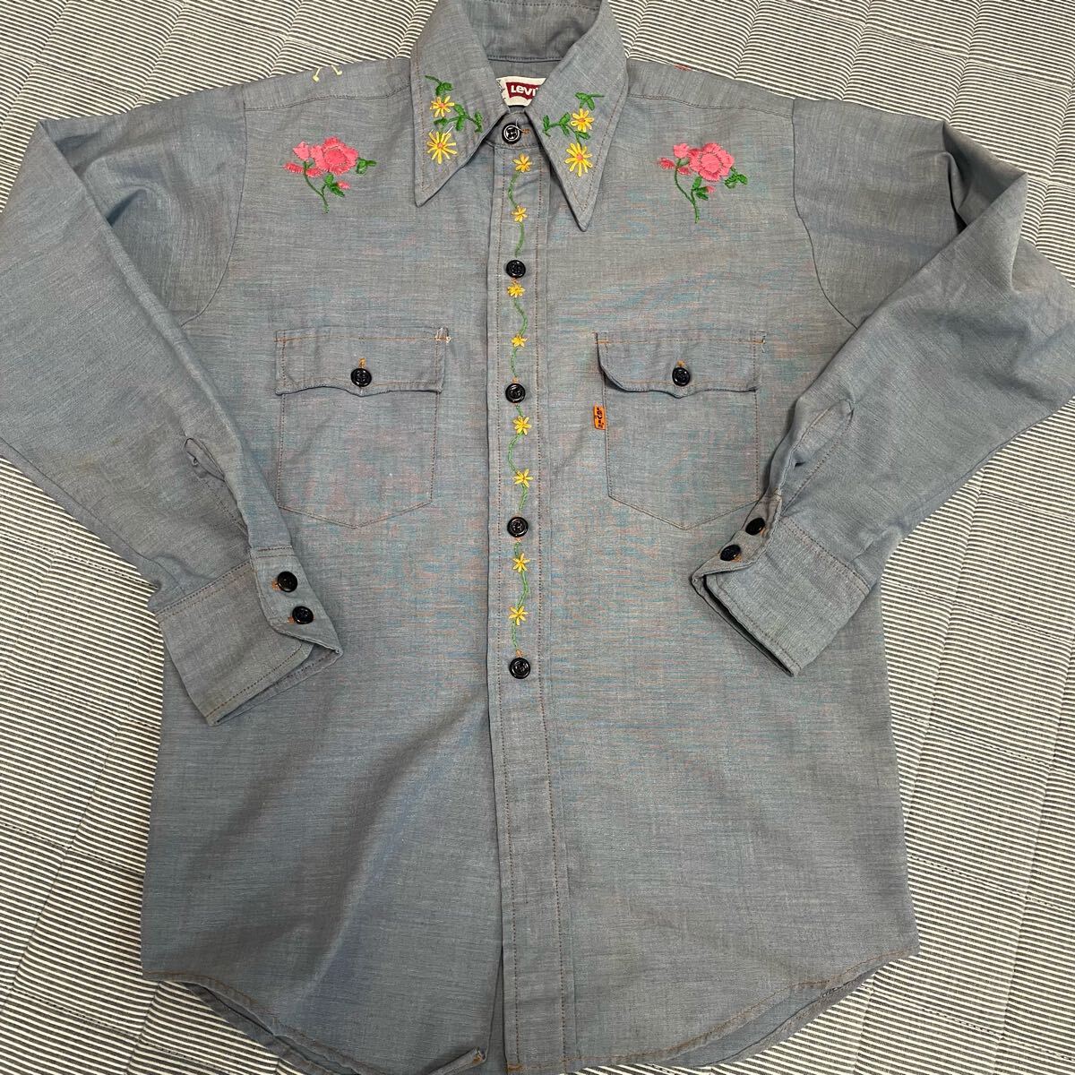 70s リーバイス USA製 ヒッピー シャンブレ シャツ 刺繍拍卖