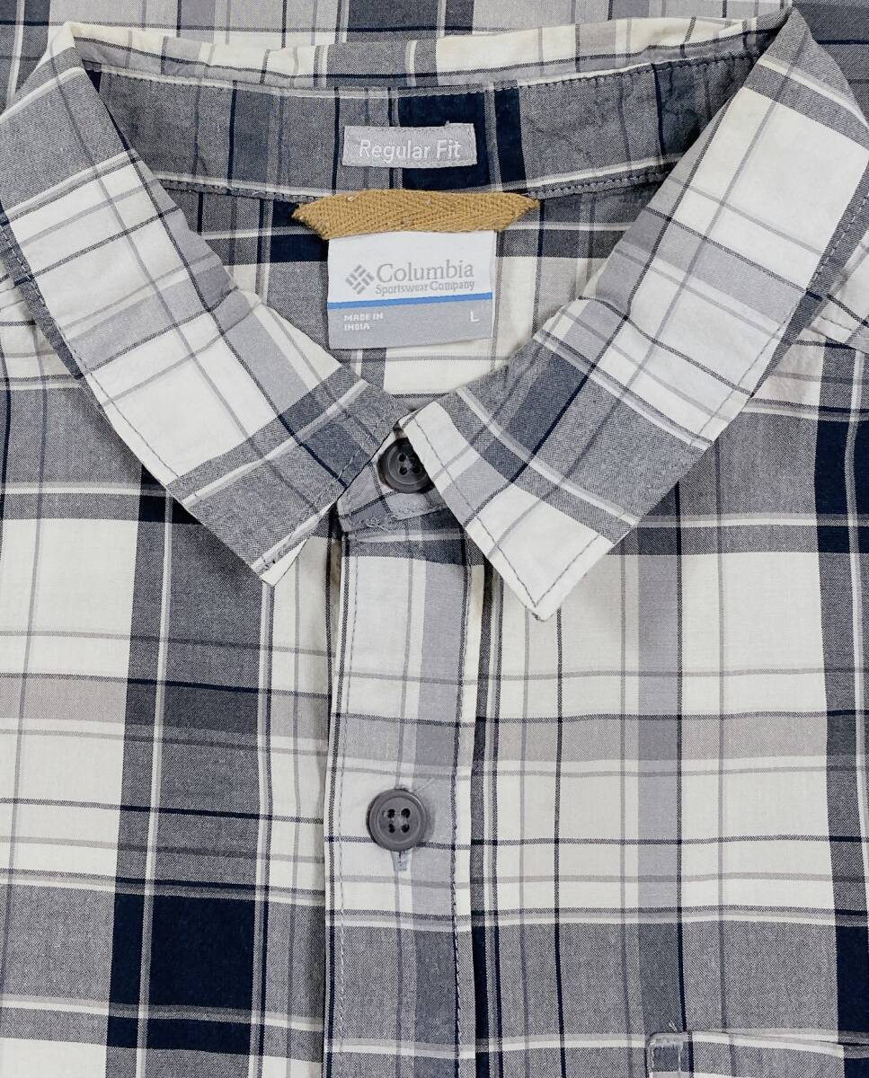 早い者勝ち800円即決 Columbia モノトーン系チェック 半袖アウトドア.シャツ L (US-FIT) US輸入本場古着 SR-512拍卖