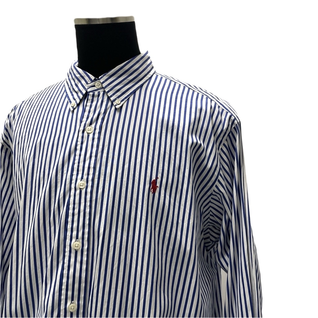 USA古着 90’s Ralph Lauren ストライプ シャツ メンズ XXLサイズ / 長袖 ラルフ ローレン ポロ ボタンダウン コットン CLASSIC FIT拍卖