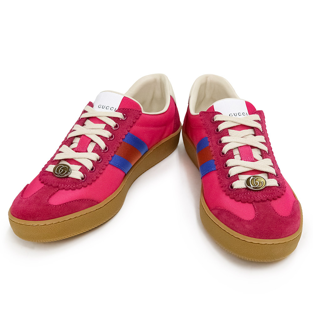 (新品・未使用品)グッチ GUCCI ウェビング デクステリティ ビー 蜂 シューズ 靴 #38 25cm スニーカー スウェード ナイロン ピンク 525292拍卖