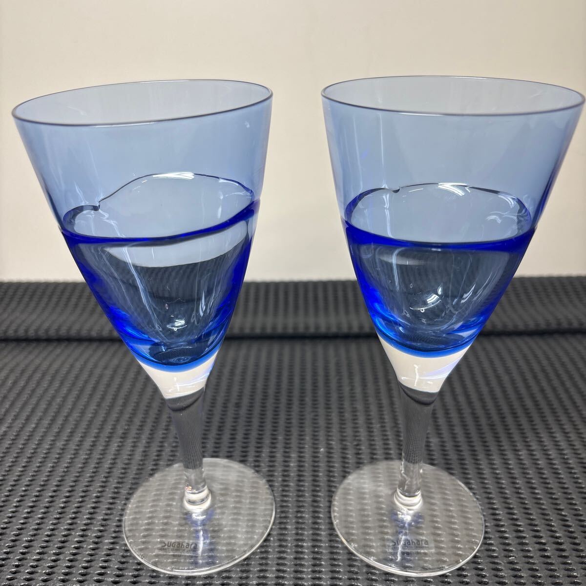 ★SUGAHARA スガハラガラス ワイン シャンパングラス ペアグラス 2点セット レトロ 酒器 ガラス食器 約高さ17cm 直径7.5cm★拍卖