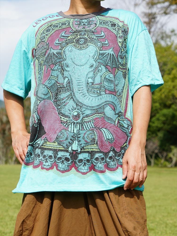 ★エスニック Tシャツ ガネーシャ プリント Mサイズ 送料込★新品C★アジアン やわらか コットン素材 ユニセックス拍卖