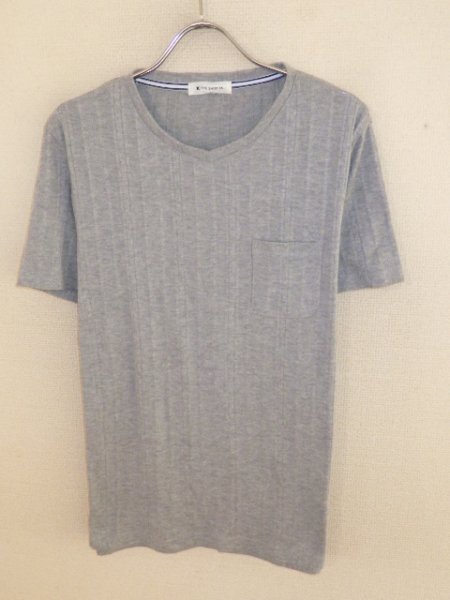 z8574THE SHOP TK★タケオキクチ★ストライプ柄★VネックTシャツ★サイズM★グレー★人気★激安拍卖