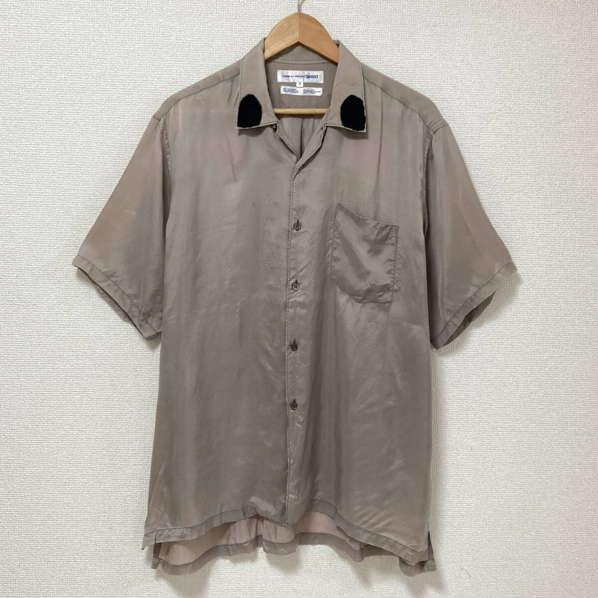 90s COMME des GARCONS SHIRT フェルト切替 レーヨン シアー 開襟 半袖 シャツ コムデギャルソン オープンカラー VINTAGE archive 5040238拍卖