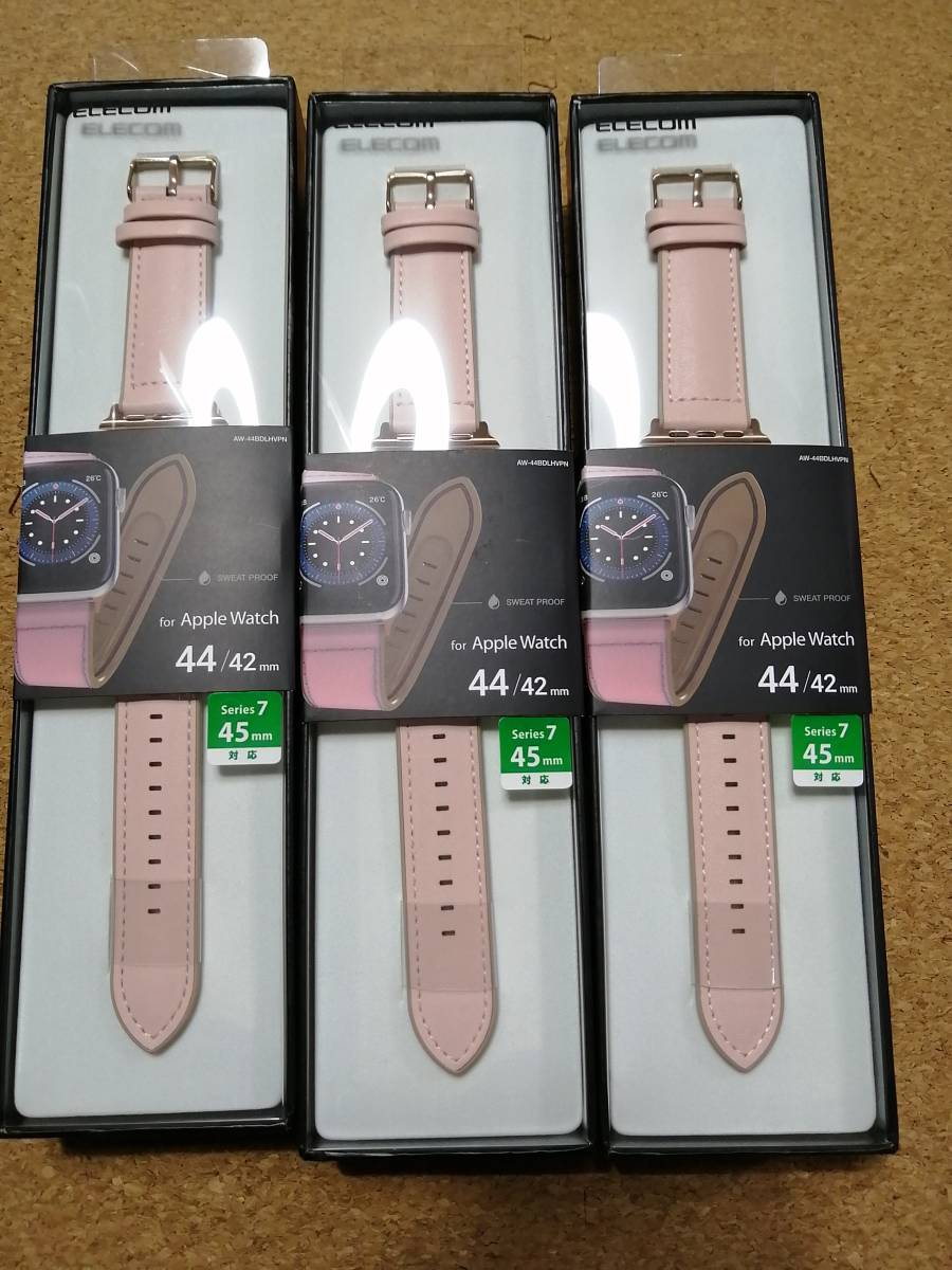 【3本】エレコム Apple Watch 用 アップルウォッチ ハイブリッドレザーバンド 44/42 mm AW-44BDLHVPN 4549550207362拍卖