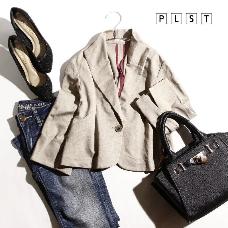 美品 セオリー Theory プラステ PLST 合物 ストレッチ ジャージ― ショート ジャケット 0 グレージュ ライト トープ オフィス 通勤 綺麗め拍卖