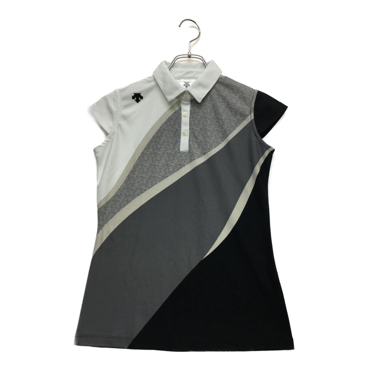 coco 中古【値下げ】 デサントゴルフ レディース ショートスリーブ ポロシャツ S 白×黒×グレー ストレッチ ネコパケ発送可 94203拍卖
