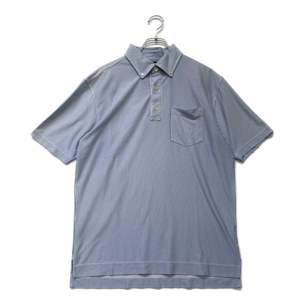 coco 中古【値下げ】 フットジョイ FootJoy メンズ 半袖ポロシャツ XL 青×白 ストライプ ボタンダウン レターパックプラス発送可 94327拍卖