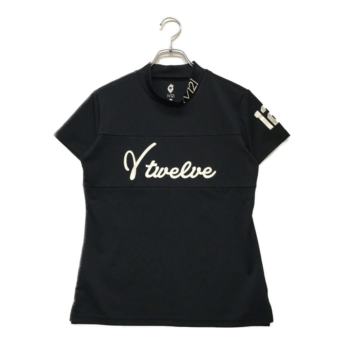 coco 中古【値下げ】 ヴィ・トゥエルヴ V12 半袖シャツ 1(M) 黒 ブラック モックネック ストレッチ レディース ネコパケ発送可 95983拍卖