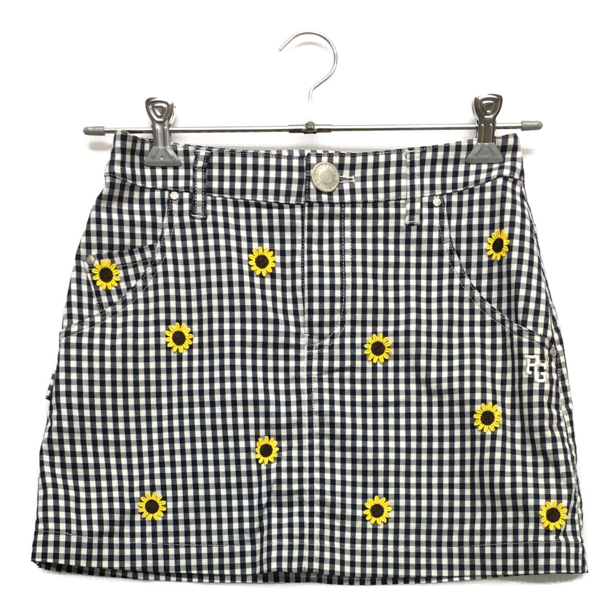 coco 中古【値下げ】パーリーゲイツ レディース スカート 00(XS) 紺×白 ギンガムチェック ひまわり柄 レターパックプラス発送可 95824拍卖