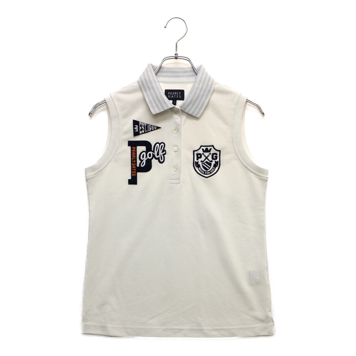 coco 中古【値下げ】 パーリーゲイツ PEARLY GATES レディース 半袖ポロシャツ 1(M) 白 ノースリーブ レターパックプラス発送可 95677拍卖