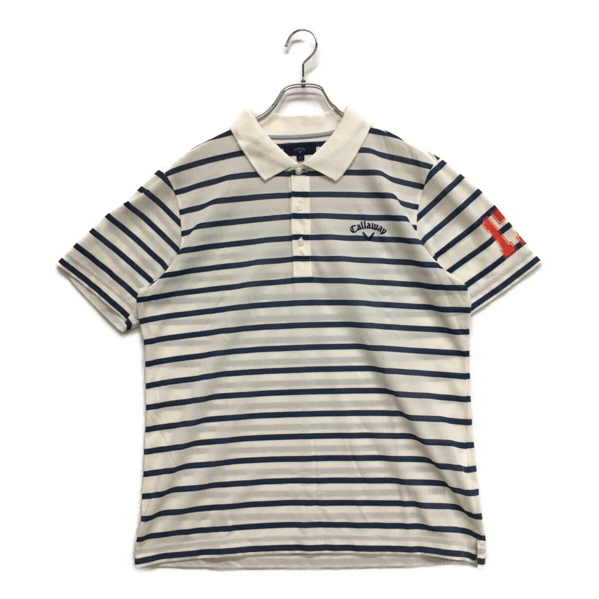 coco 中古【値下げ】キャロウェイ Callaway 半袖ポロシャツ LL 白×青 ホワイト×ブルー ボーダー メンズ レターパックプラス発送可 95653拍卖