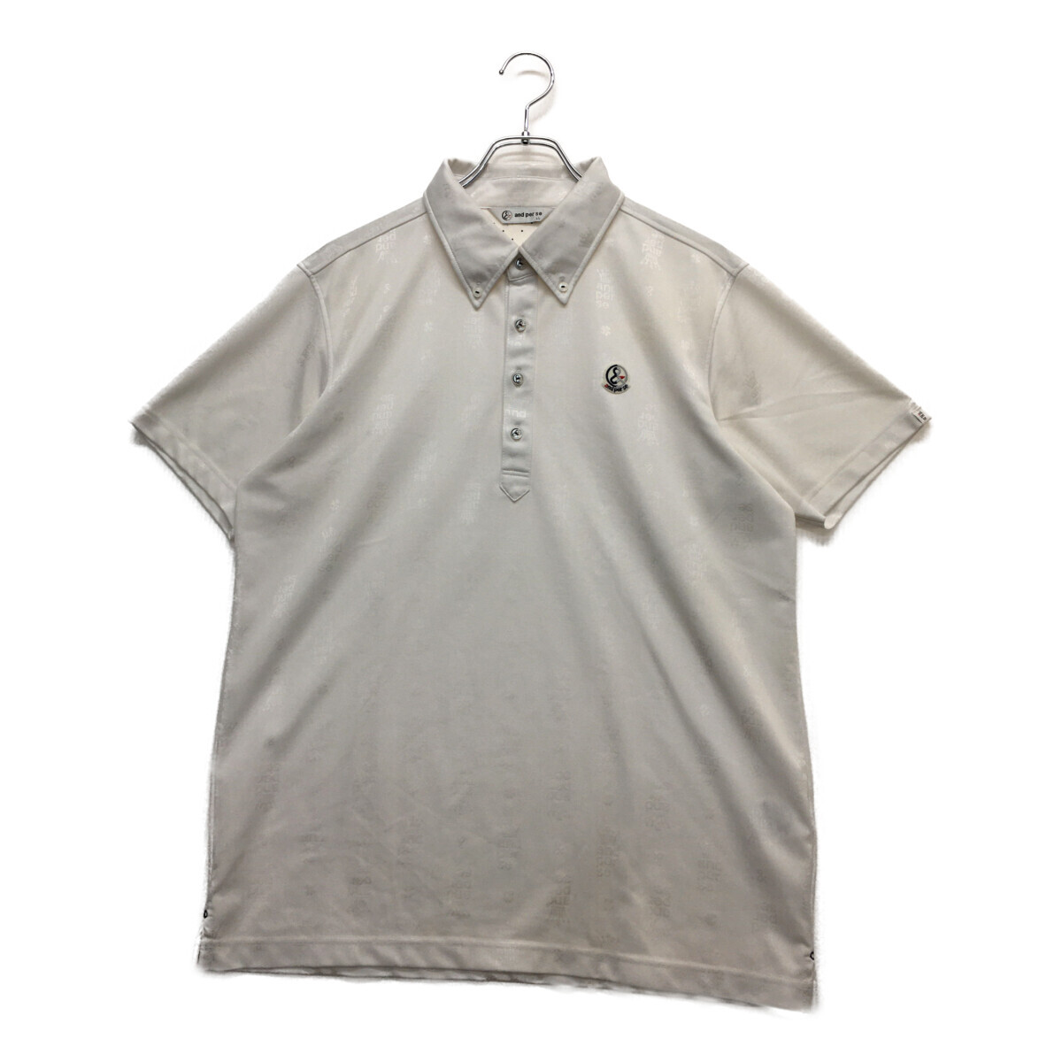 coco 中古【値下げ】 アンパスィ and per se メンズ 半袖ポロシャツ LL 白 ホワイト ボタンダウン 総柄 レターパックプラス発送可 95512拍卖