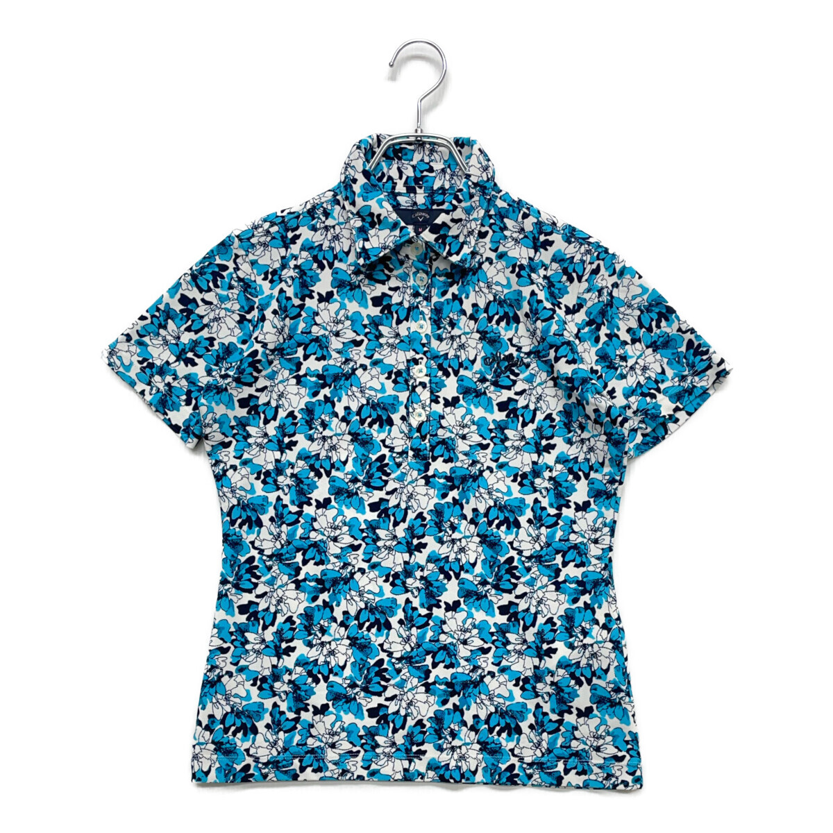 coco 中古【値下げ】 キャロウェイ Callaway 半袖ポロシャツ M 白×紺×青 ネイビー×ブルー 花柄 レディース ネコパケ発送可 96780拍卖