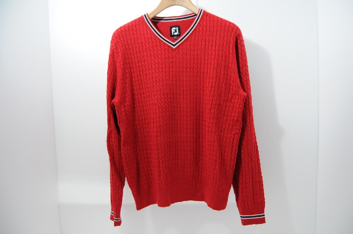 coco 中古【SALE】 フットジョイ FootJoy メンズ セーター M 赤 レッド 長袖 Vネック シンプル レターパックプラス発送可 60816拍卖