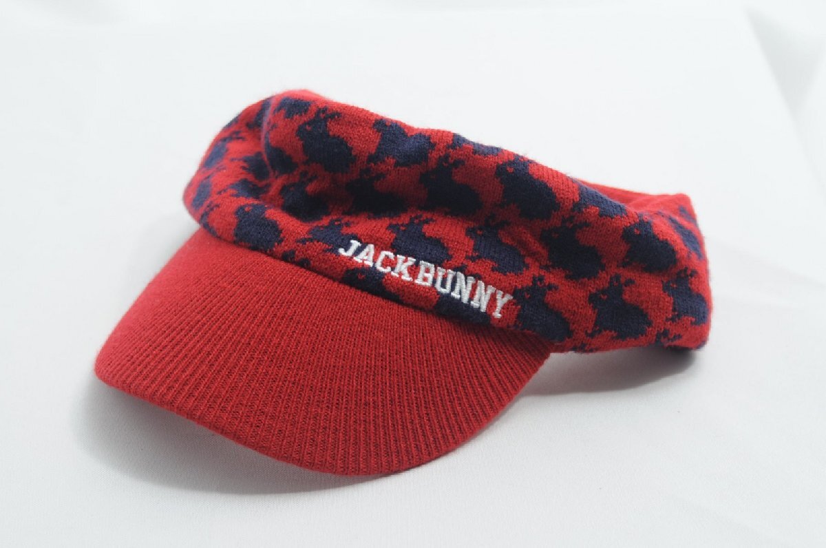 coco 中古【値下げ】 ジャックバニー Jack Bunny!! サンバイザー フリー赤 ニット 秋冬 ウサギ柄 レターパックプラス発送可 071158拍卖