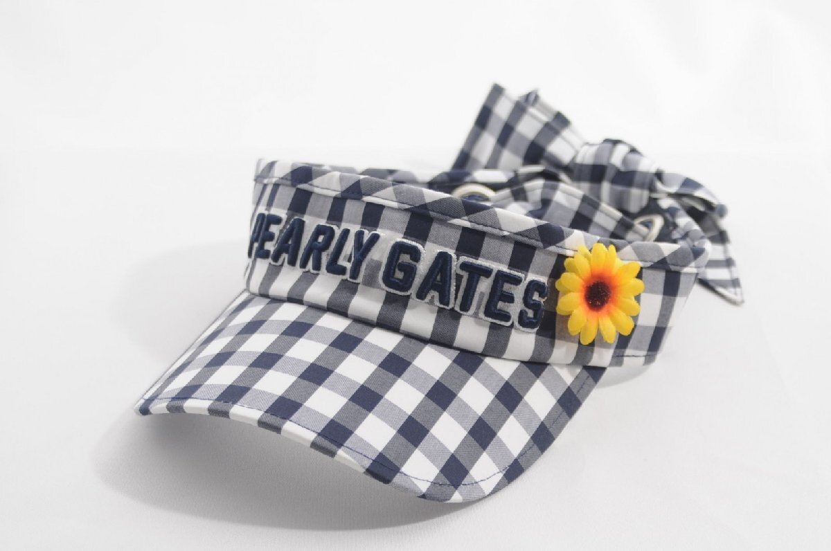 coco 中古【値下げ】 パーリーゲイツ サンバイザー フリー 紺×白/ギンガムチェック ひまわり付き レターパックプラス発送可 68719拍卖