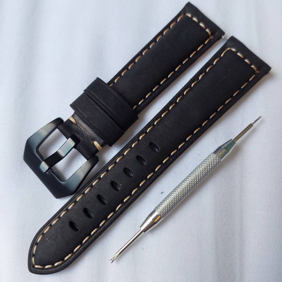 時計ベルト バンド レザー ラグ幅22mm メンズ 新品 未使用 バネ棒 工具付き ④拍卖