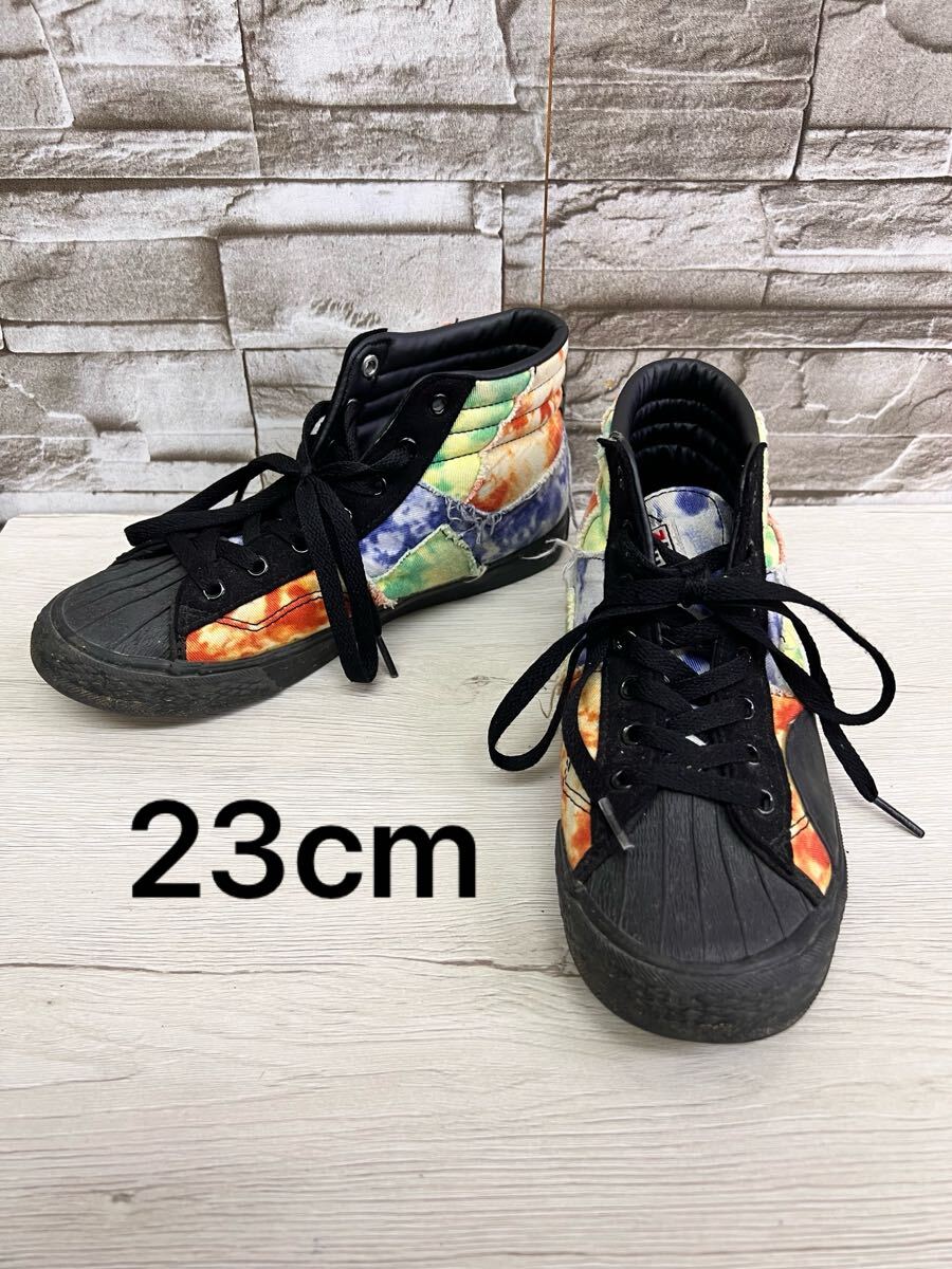 23cm VISIONSTREET WEAR ヴィジョンストリートウェア カラフル ブラック スニーカー カジュアル ハイカット拍卖