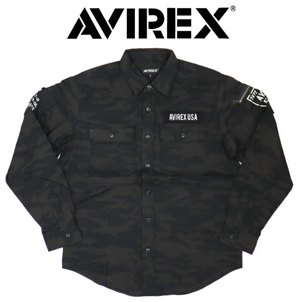 AVIREX (アヴィレックス) 783-3920001 BASIC FATIGUE L/S SHIRT ベーシック ファティーグ ロングスリーブシャツ 012BLACK/CAMO M拍卖