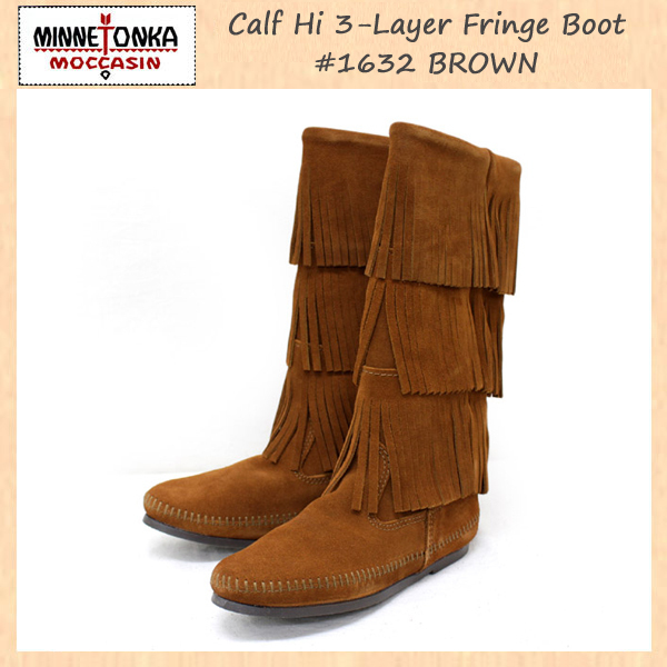MINNETONKA(ミネトンカ)Calf Hi 3-Layer Fringe Boot(カーフハイ3レイヤーフリンジブーツ)#1632 BROWN レディース MT053-6(約23cm)拍卖