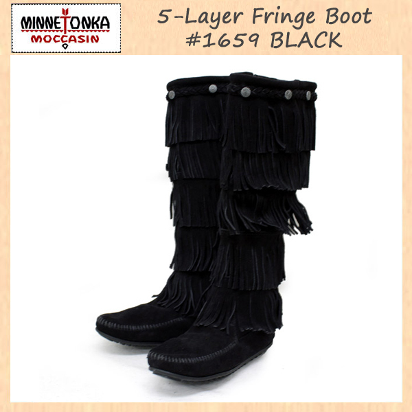 MINNETONKA(ミネトンカ)5-Layer Fringe Boot(5レイヤーフリンジブーツ)#1659 BLACK レディース MT058-5(約22cm)拍卖