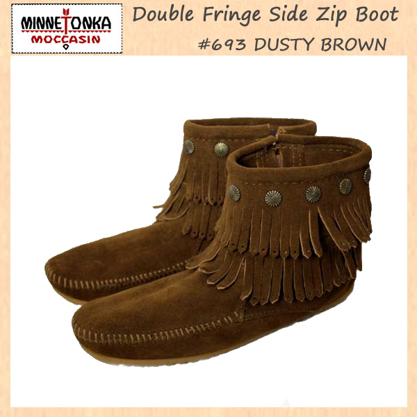 MINNETONKA(ミネトンカ)Double Fringe Side Zip Boot(ダブルフリンジ サイドジップブーツ)#693 DUSTY BROWN レディース MT033-6(約23cm)拍卖