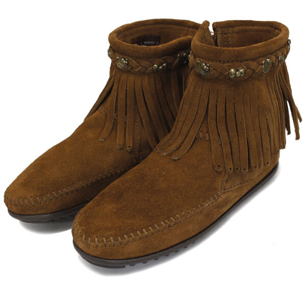 MINNETONKA(ミネトンカ)Double Fringe Side Zip Boot(ダブルフリンジ サイドジップブーツ)#694F MUSTARD レディース MT094-5(約22cm)拍卖