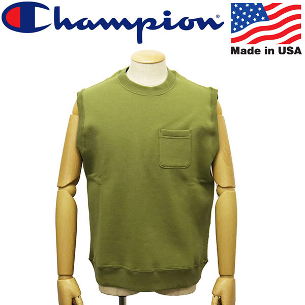 Champion (チャンピオン) C5-V001 SLEEVELESS SWEARSHIRT スウェットベスト アメリカ製 CN055 655オリーブ M拍卖