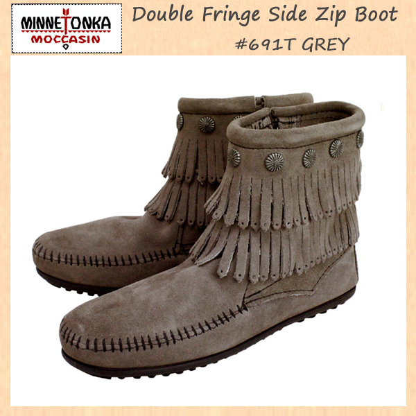 MINNETONKA(ミネトンカ)Double Fringe Side Zip Boot(ダブルフリンジ サイドジップブーツ)#691T GREY レディース MT020-5(約22cm)拍卖