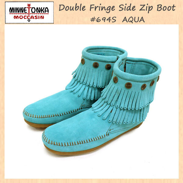 MINNETONKA(ミネトンカ)Double Fringe Side Zip Boot(ダブルフリンジ サイドジップブーツ)#694S AQUA レディース MT145-5.5(約22.5cm)拍卖