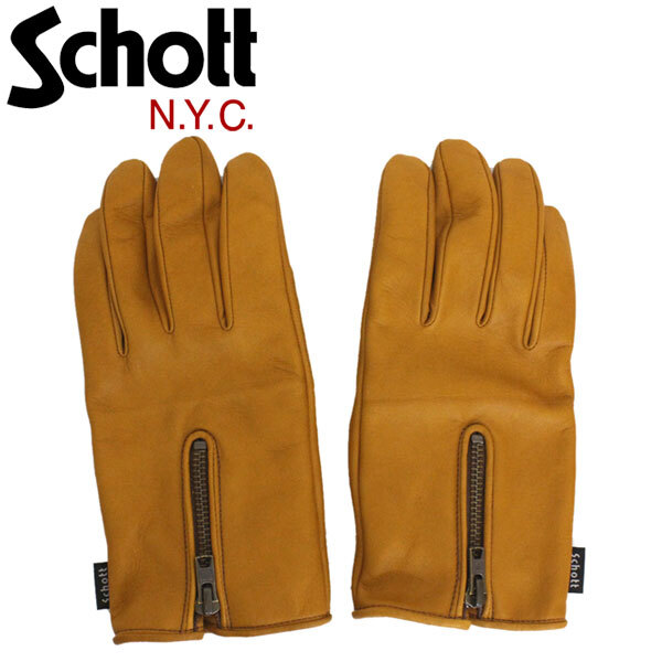 Schott (ショット) 3109075 3970027 ZIP LEATHE GLOVE ジップレザー グローブ 50(386)CAMEL 日本製 M拍卖