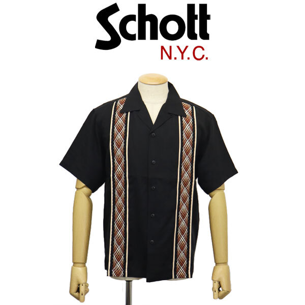 Schott (ショット) 3123014 LINE 2TONE S/S SHIRT ライン2トーン ショートスリーブシャツ 10(09)BLACK M拍卖