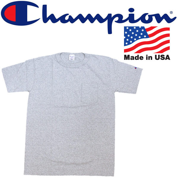 Champion (チャンピオン) C5-B303 T-1011 US T-SHIRT (丸首 ポケット有 Tシャツ) アメリカ製 070-オックスフォードグレー-S-全5色 CN006拍卖