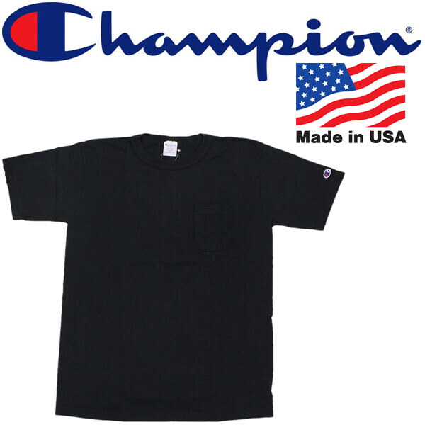 Champion (チャンピオン) C5-B303 T-1011 US T-SHIRT (丸首 ポケット有 Tシャツ) アメリカ製 090-ブラック-S-全5色 CN006拍卖
