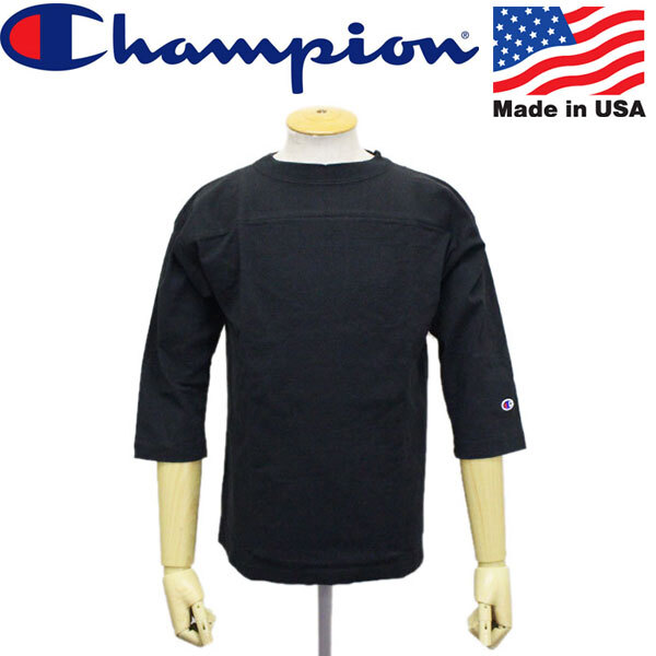 Champion (チャンピオン) C5-P405 T1011 3/4 SLEEVE FOOTBALL T-SHIRT 七分袖 フットボール Tシャツ アメリカ製 CN046 090ブラック S拍卖