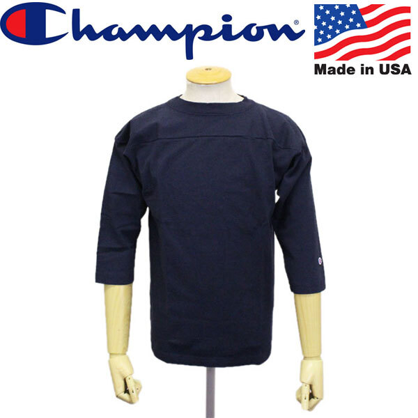 Champion (チャンピオン) C5-P405 T1011 3/4 SLEEVE FOOTBALL T-SHIRT 七分袖 フットボール Tシャツ アメリカ製 CN046 370ネイビー XL拍卖