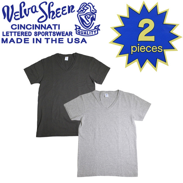 Velva Sheen (ベルバシーン) 160921 2PAC V/N TEE (半袖 V首 ) VネックTシャツ ポケット無し 2枚組 全10色 VLVS003-ブラック+ヘザーグレー-拍卖