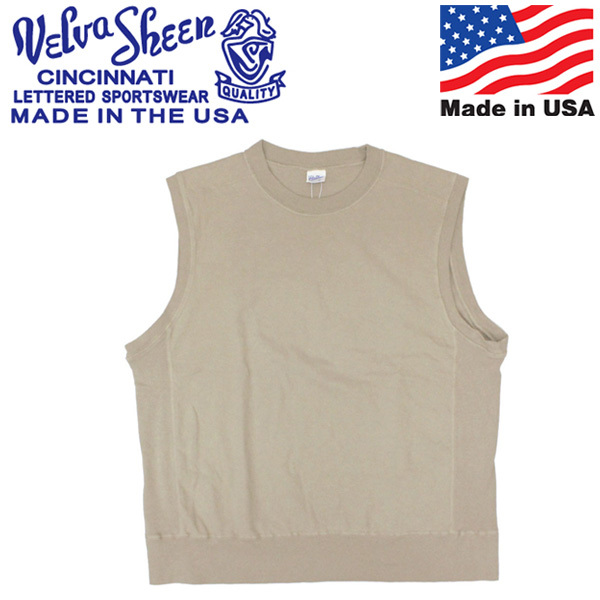Velva Sheen (ベルバシーン) 162116 8/1 Jersey Vest ヘビーオンス ジャージー ベスト アメリカ製 VLVS013 GREIGE L拍卖