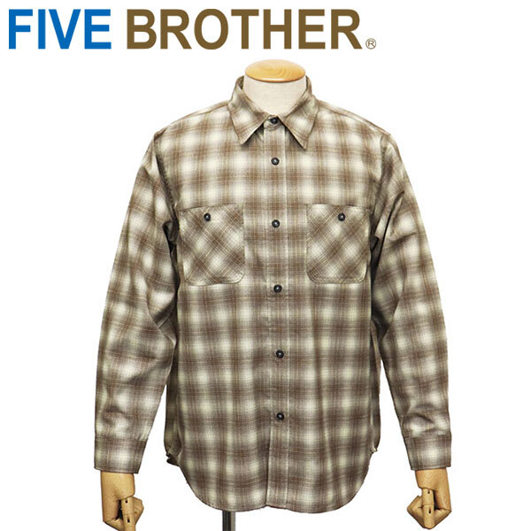FIVE BROTHER (ファイブブラザー) 152510 テトロン チェック ワークシャツ BROWN M拍卖