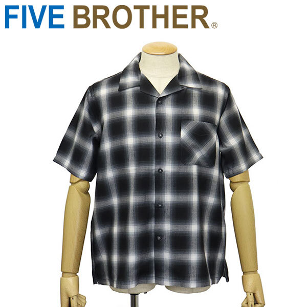 FIVE BROTHER (ファイブブラザー) 152530 ライトフランネル ワンナップ 半袖 開襟 チェックシャツ ブラック L拍卖