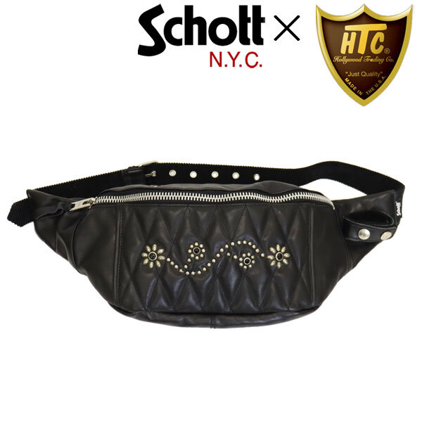Schott (ショット) x HTC コラボ TW別注 3109023 PADDED BODY BAG パッデッド ボディー レザーボディーバッグ フラワースタッズxブラックス拍卖