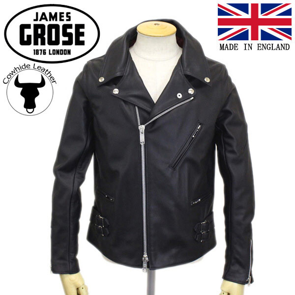 JAMES GROSE (ジェームスグロース) G36-12 MEN'S GEORGIAN COW JKT (メンズ ジョージアン カウハイド レザージャケット) BLACK JG020-42拍卖