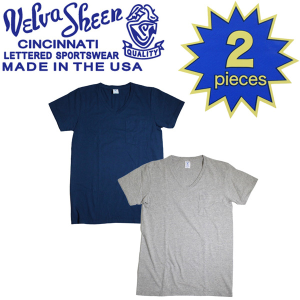 Velva Sheen (ベルバシーン) 160922 2PAC V/N PK TEE (半袖 V首 ) VネックTシャツ ポケット有り 2枚組 全10色 VLVS004-ネイビー+ヘザーグレ拍卖