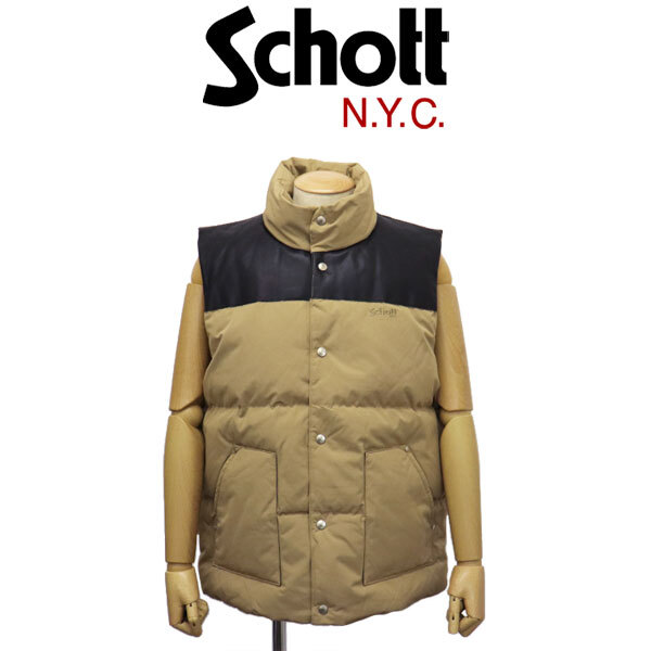 Schott (ショット) 2257006 CLASSIC LEATHER COMBI DOWN VEST クラシック レザーコンビ ダウンベスト 406TAN L拍卖