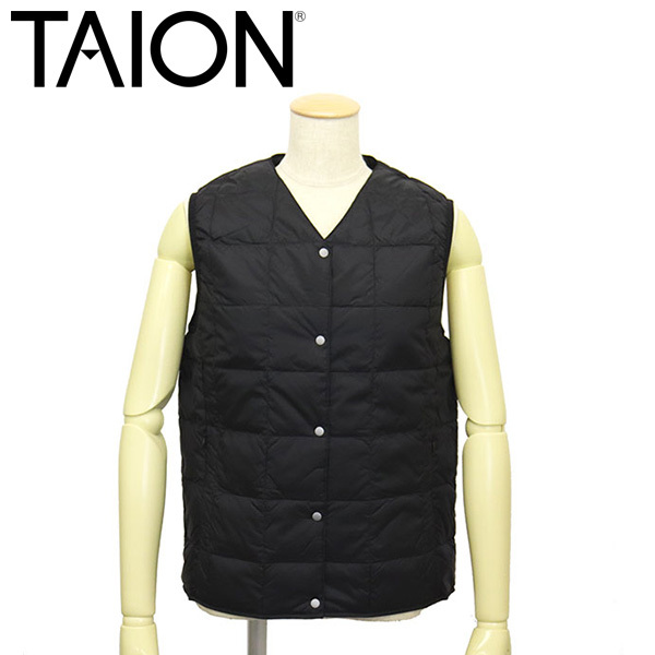 TAION (タイオン) W001 WOMENS V NECK BUTTON DOWN VEST ボタンダウンベスト レディース TA005 BLACK L拍卖