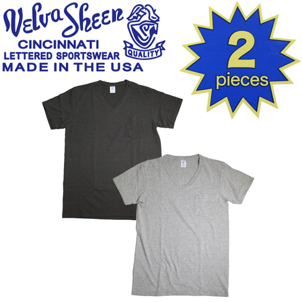 Velva Sheen (ベルバシーン) 160922 2PAC V/N PK TEE (半袖 V首 ) VネックTシャツ ポケット有り 2枚組 全10色 VLVS004-ブラック+ヘザーグレ拍卖