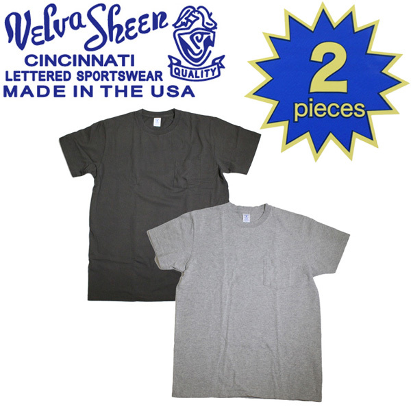 Velva Sheen (ベルバシーン) 160920 2PAC C/N PK TEE (半袖 丸首 ) クルーネックTシャツ ポケット有り 2枚組 全10色 VLVS002-ブラック+ヘザ拍卖